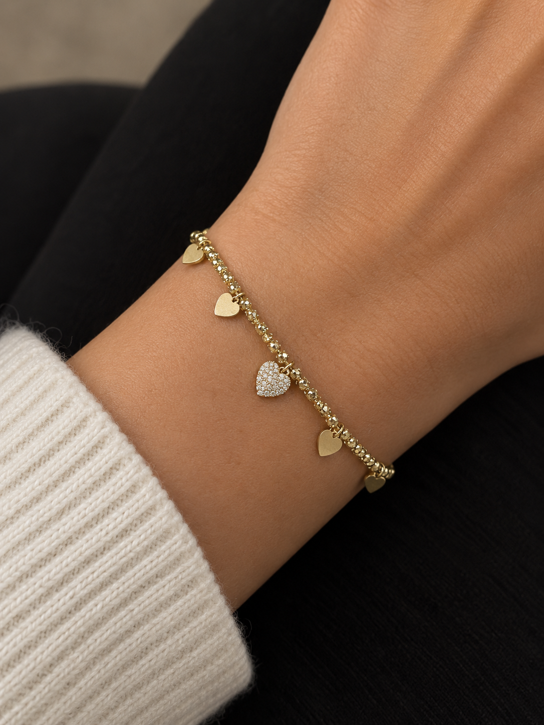 ✨ Bracciale Dorato con Cuore Pavé e Cuori Pendenti acciaio inossidabile