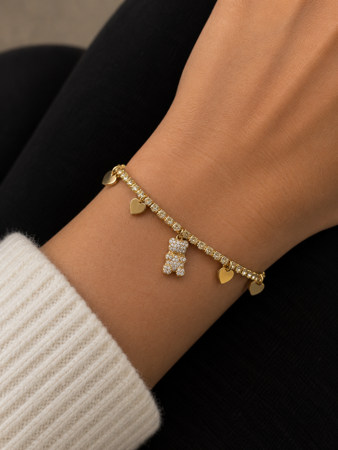 ✨ Bracciale Dorato con Orsetto e Cuori acciaio inossidabile